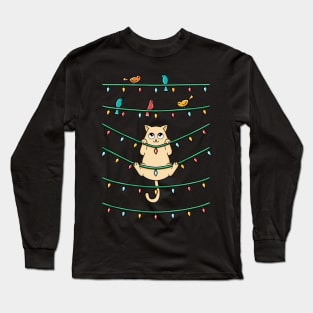 Cat and birds christmas Long Sleeve T-Shirt